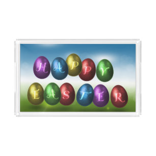 Colorful Happy Easter Eggs Acrylic Tray