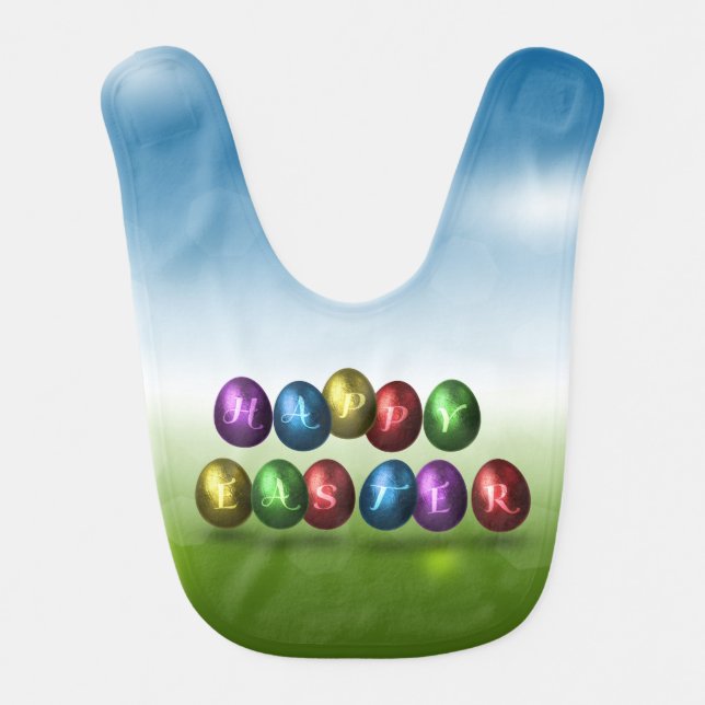 Colorful Happy Easter Eggs Baby Bib (Front)