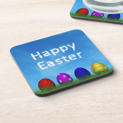 Colorful Happy Easter Eggs Beverage Coaster