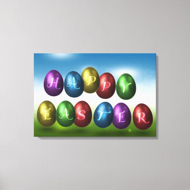 Colorful Happy Easter Eggs Canvas Print (Front)