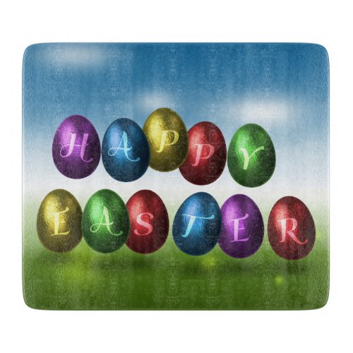 Colorful Happy Easter Eggs Cutting Board