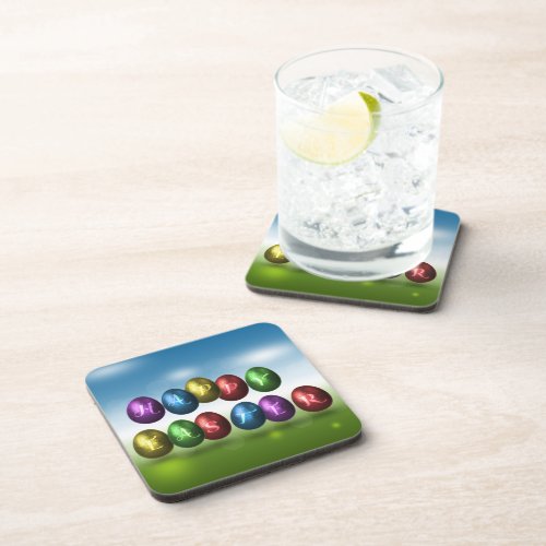 Colorful Happy Easter Eggs Drink Coaster