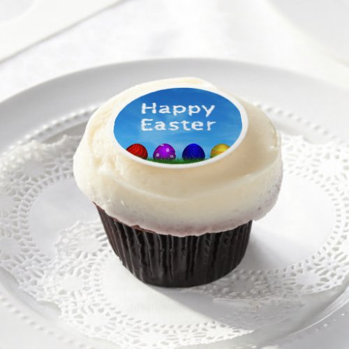Colorful Happy Easter Eggs Edible Frosting Rounds