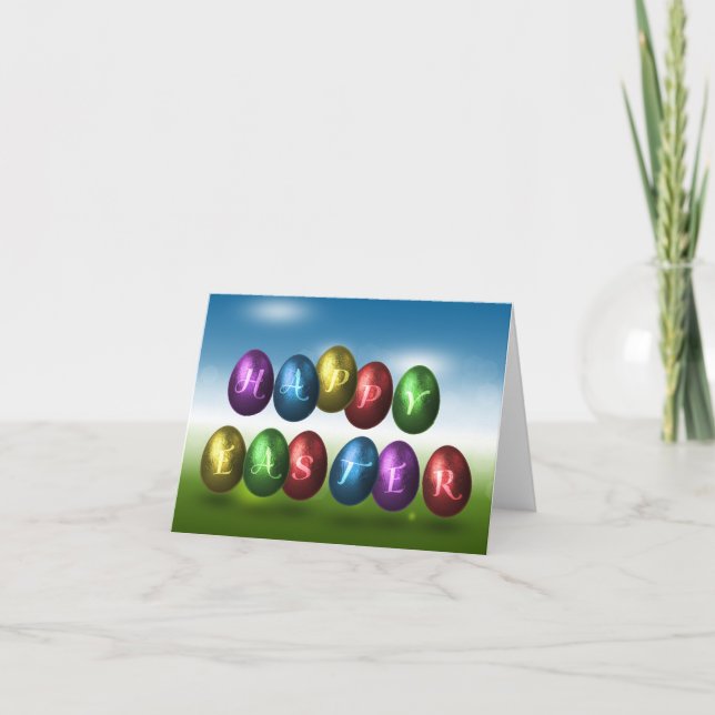 Colorful Happy Easter Eggs Holiday Card (Front)
