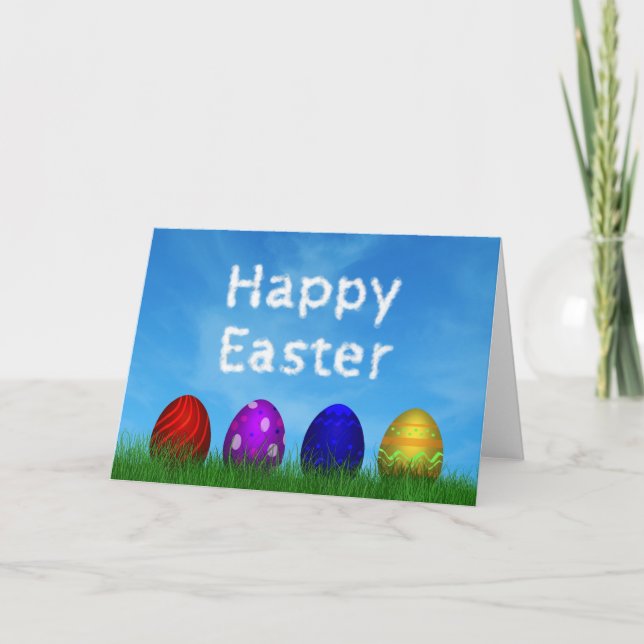 Colorful Happy Easter Eggs Holiday Greeting Card (Front)