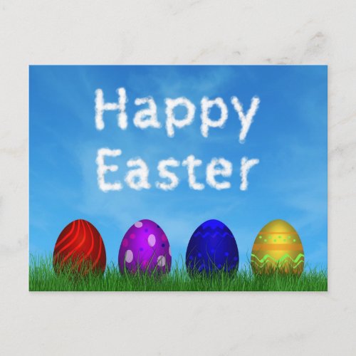 Colorful Happy Easter Eggs Holiday Postcard