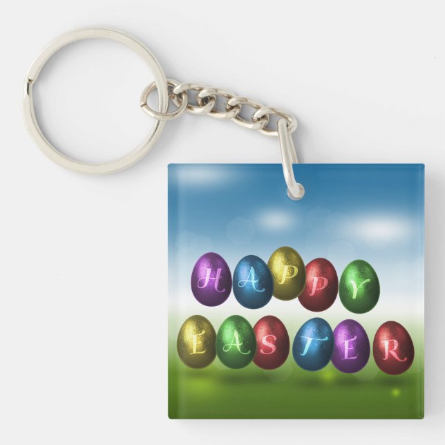 Colorful Happy Easter Eggs Keychain (Front)