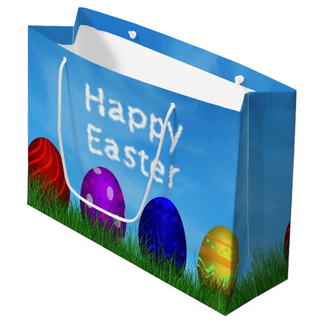 Colorful Happy Easter Eggs Large Gift Bag (Front Angled)