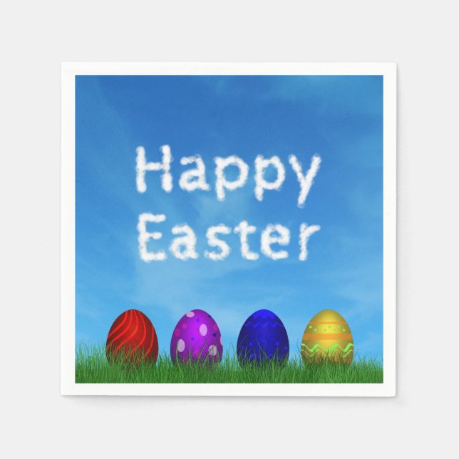 Colorful Happy Easter Eggs Napkins (Front)