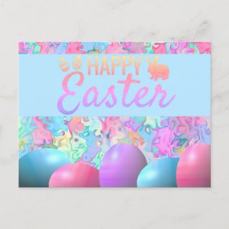 Colorful Happy Easter Eggs on Marble Background
