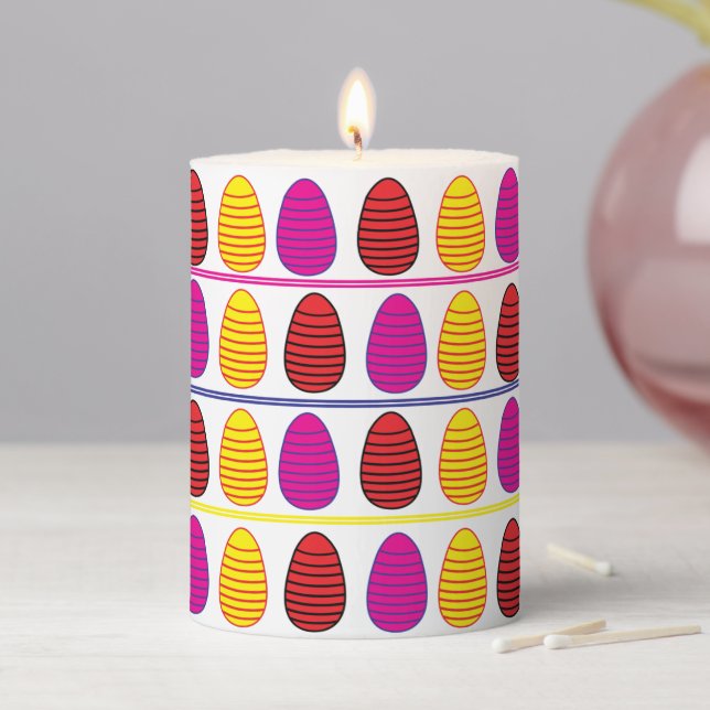 Colorful Happy Easter Eggs Pattern    Pillar Candle (In Situ)