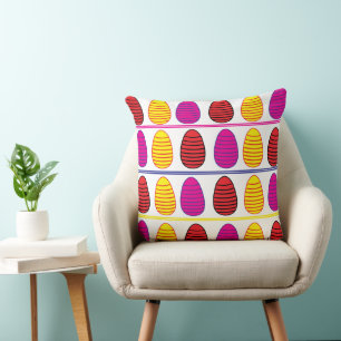 Colorful Happy Easter Eggs Pattern  Throw Pillow
