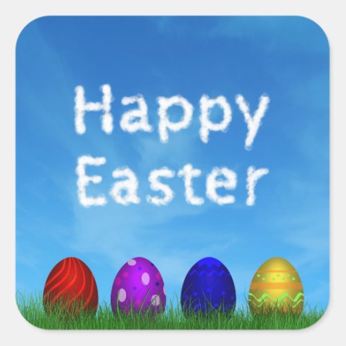 Colorful Happy Easter Eggs Square Sticker