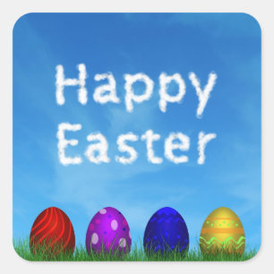 Colorful Happy Easter Eggs Square Sticker