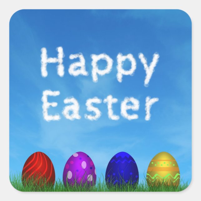 Colorful Happy Easter Eggs Square Sticker (Front)