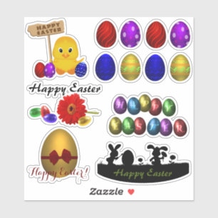 Colorful Happy Easter Eggs Sticker Set
