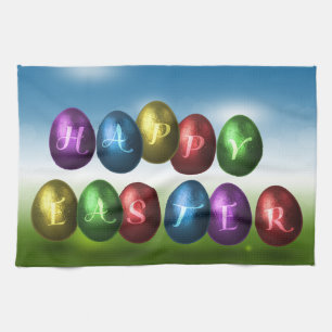 Colorful Happy Easter Eggs Towel