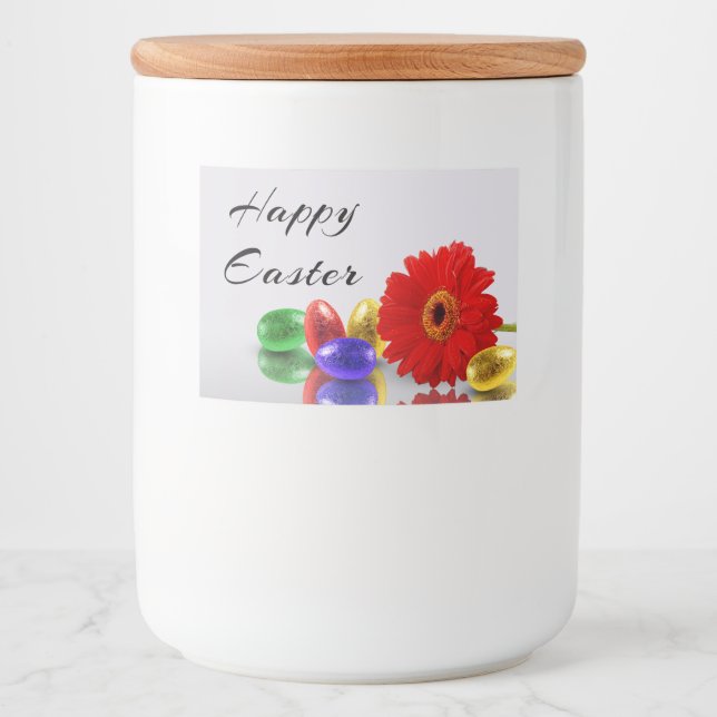 Colorful Happy Easter Eggs with Gerbera Food Label (Front)
