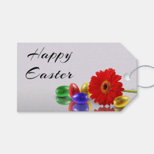 Colorful Happy Easter Eggs with Gerbera Gift Tags