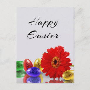 Colorful Happy Easter Eggs with Gerbera Holiday Po Postcard
