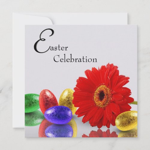 Colorful Happy Easter Eggs with Gerbera Invitation