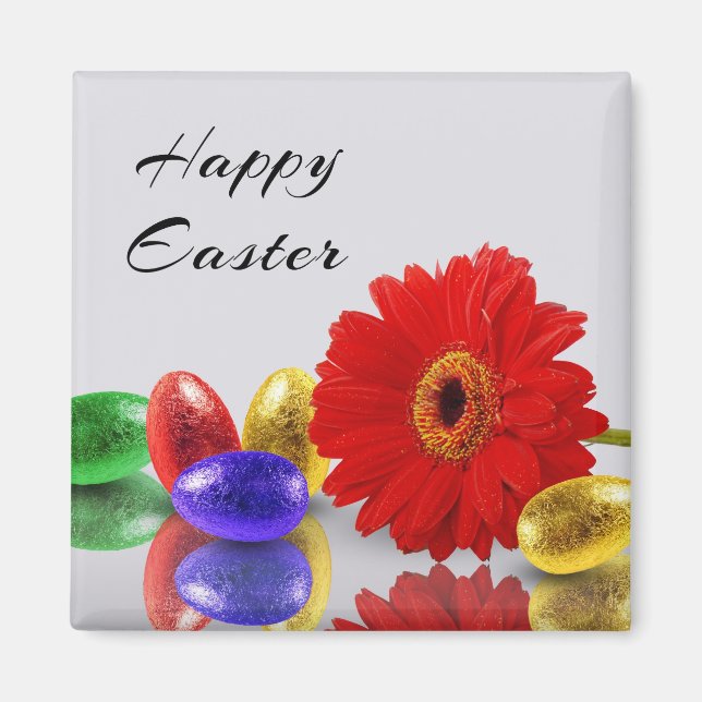 Colorful Happy Easter Eggs with Gerbera Magnet (Front)
