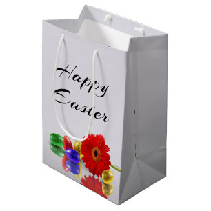Colorful Happy Easter Eggs with Gerbera Medium Gift Bag