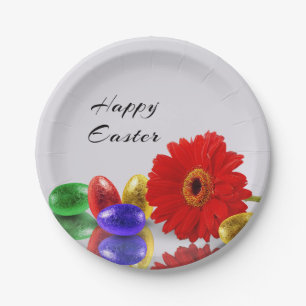 Colorful Happy Easter Eggs with Gerbera Paper Plates