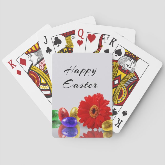 Colorful Happy Easter Eggs with Gerbera Poker Cards (Back)