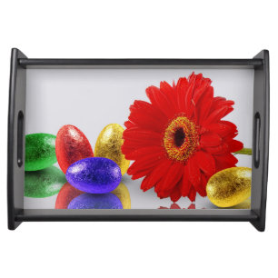Colorful Happy Easter Eggs with Gerbera Serving Tray