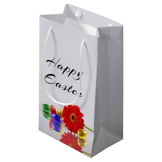 Colorful Happy Easter Eggs with Gerbera Small Gift Bag (Front Angled)