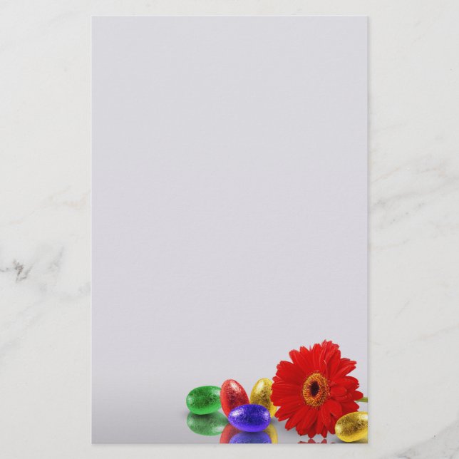 Colorful Happy Easter Eggs with Gerbera Stationery (Front)