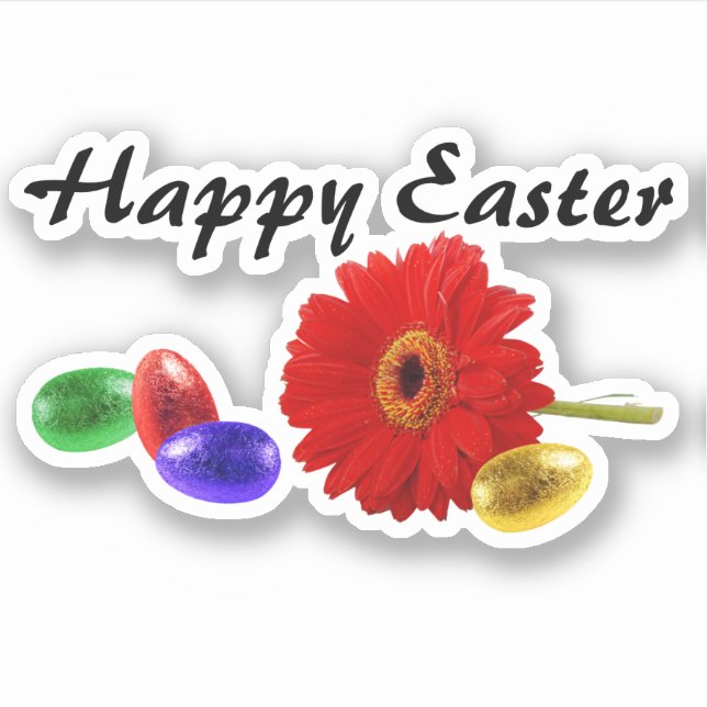 Colorful Happy Easter Eggs with Gerbera Sticker (Front)
