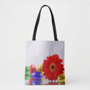 Colorful Happy Easter Eggs with Gerbera Tote Bag