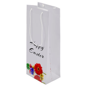 Colorful Happy Easter Eggs with Gerbera Wine Gift Bag