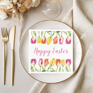 Colorful Happy Easter Floral Tulip Napkins