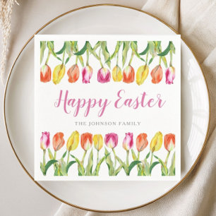 Colorful Happy Easter Floral Tulip Napkins