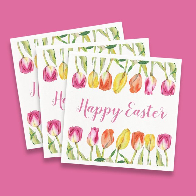 Colorful Happy Easter Floral Tulip  Napkins (Colorful Happy Easter Floral Tulip Napkins)