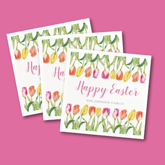 Colorful Happy Easter Floral Tulip  Napkins (Colorful Happy Easter Floral Tulip Napkins)