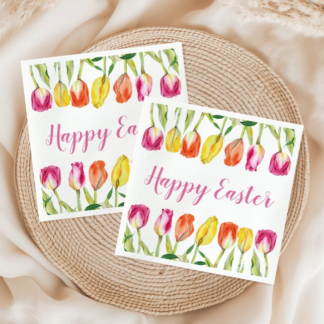 Colorful Happy Easter Floral Tulip  Napkins (Colorful Happy Easter Floral Tulip Napkins)