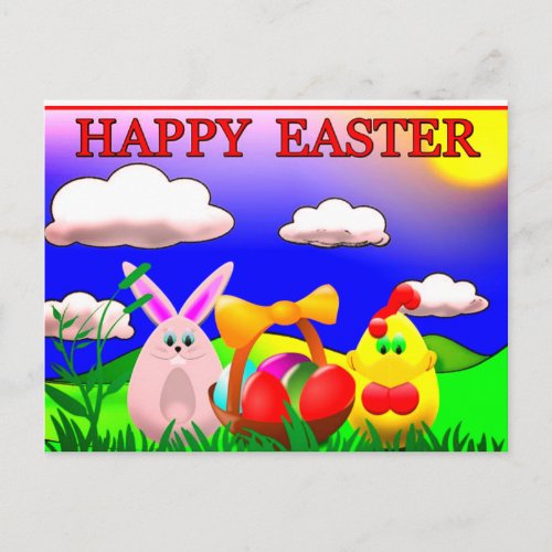 Colorful Happy Easter Holiday Postcard