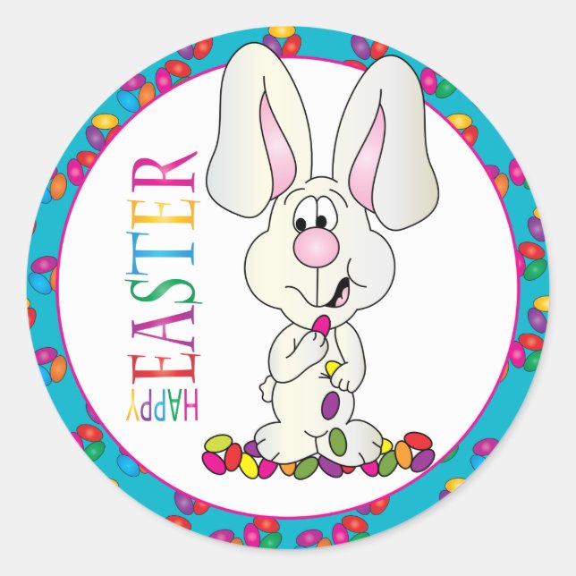 Colorful Happy Easter Jelly Beans Classic Round Sticker (Front)