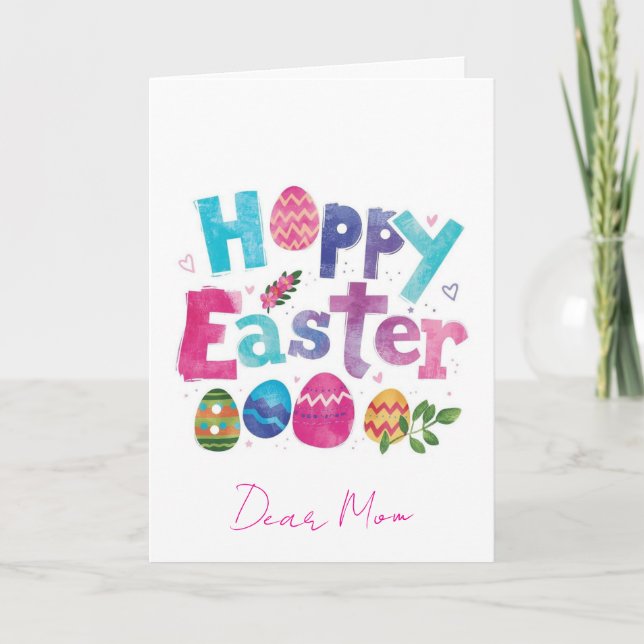 Colorful Happy Easter Mom Holiday Card (Front)