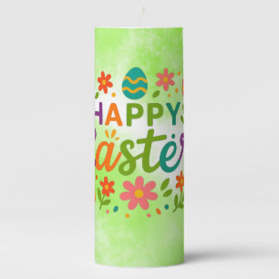 Colorful Happy Easter Pillar Candle