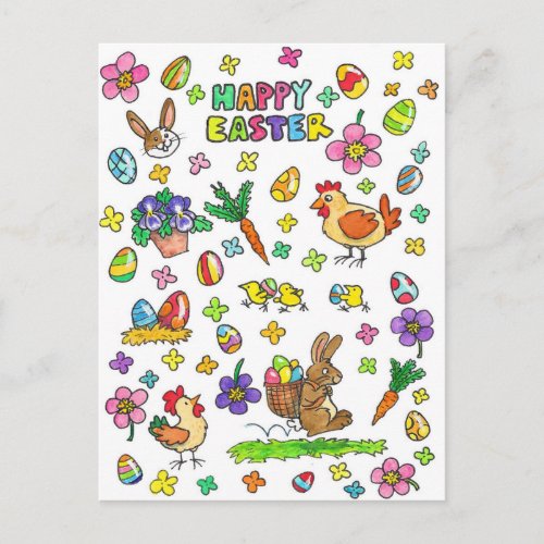 Colorful Happy Easter  Postcard