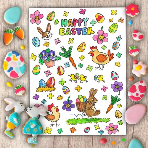 Colorful Happy Easter  Postcard