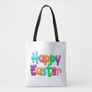 Colorful Happy Easter Typography Tote Bag