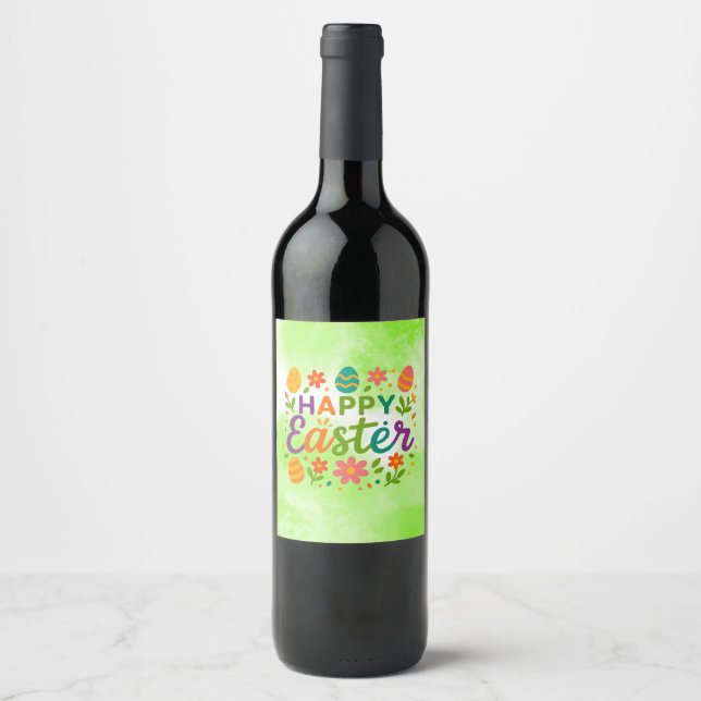 Colorful Happy Easter   Wine Label (Front)