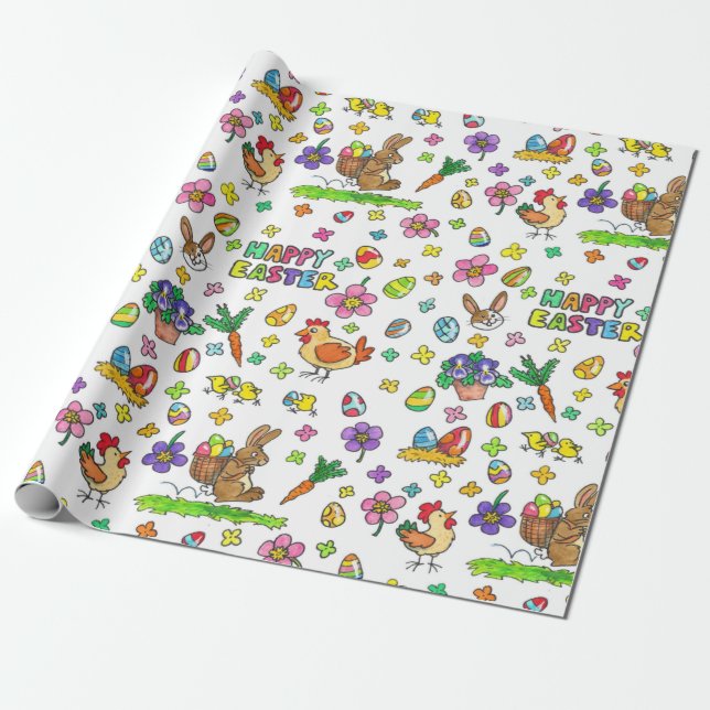 Colorful Happy Easter Wrapping Paper (Unrolled)