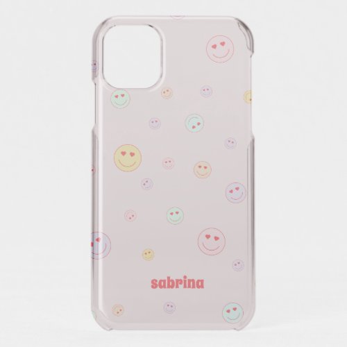 Colorful Happy Face Heart Eyes with Name  Case_Mat iPhone 11 Case